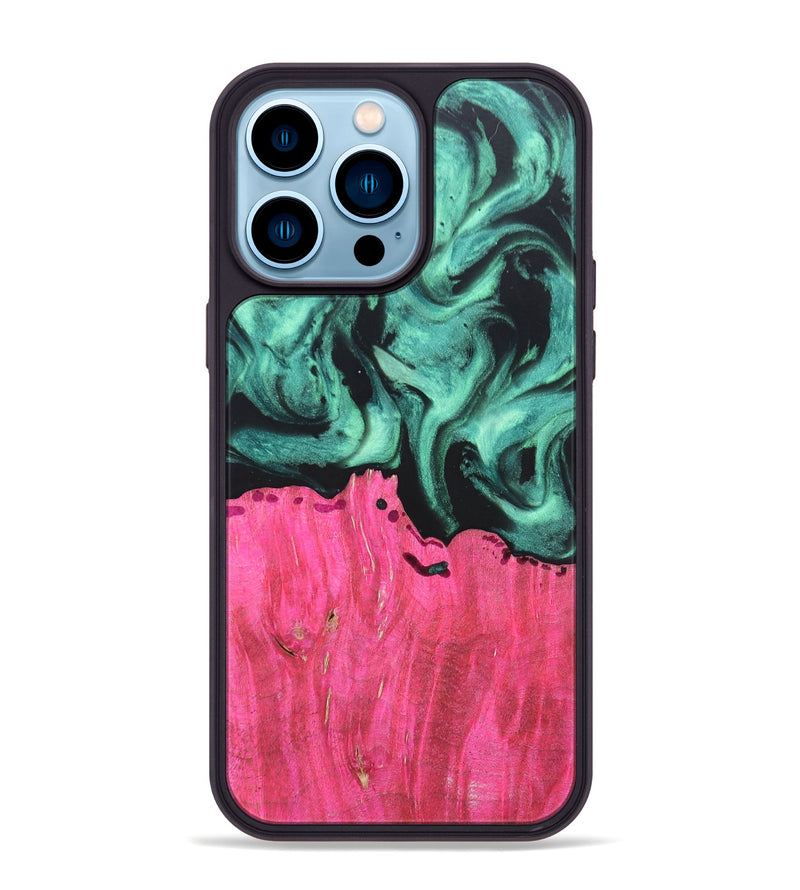 iPhone 14 Pro Max Wood+Resin Phone Case - Kendall (Green, 691592)