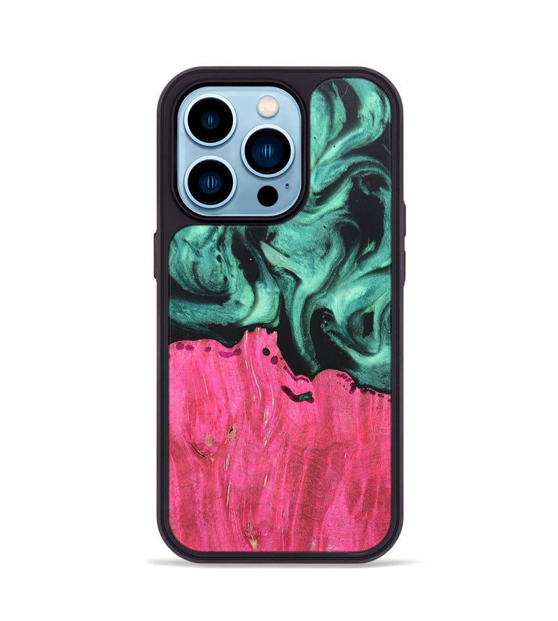 iPhone 14 Pro Wood+Resin Phone Case - Kendall (Green, 691592)