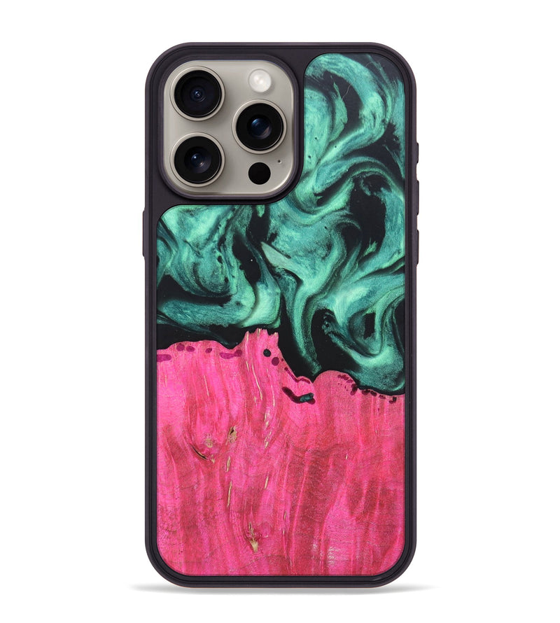 iPhone 15 Pro Max Wood+Resin Phone Case - Kendall (Green, 691592)