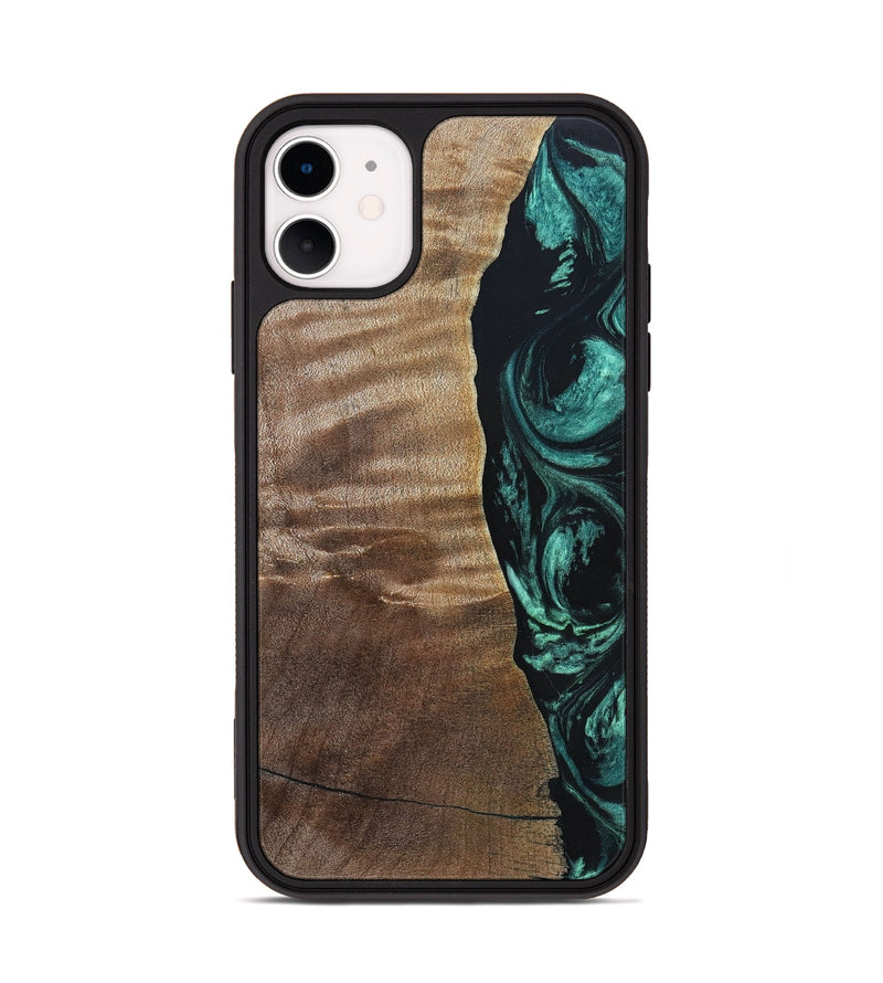 iPhone 11 Wood+Resin Phone Case - Cory (Green, 691626)