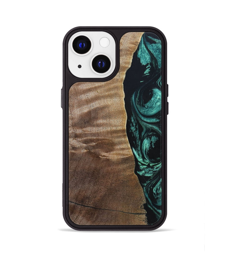 iPhone 13 Wood+Resin Phone Case - Cory (Green, 691626)