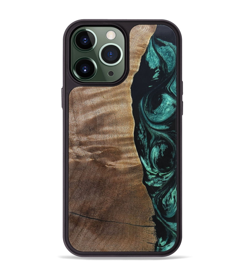 iPhone 13 Pro Max Wood+Resin Phone Case - Cory (Green, 691626)