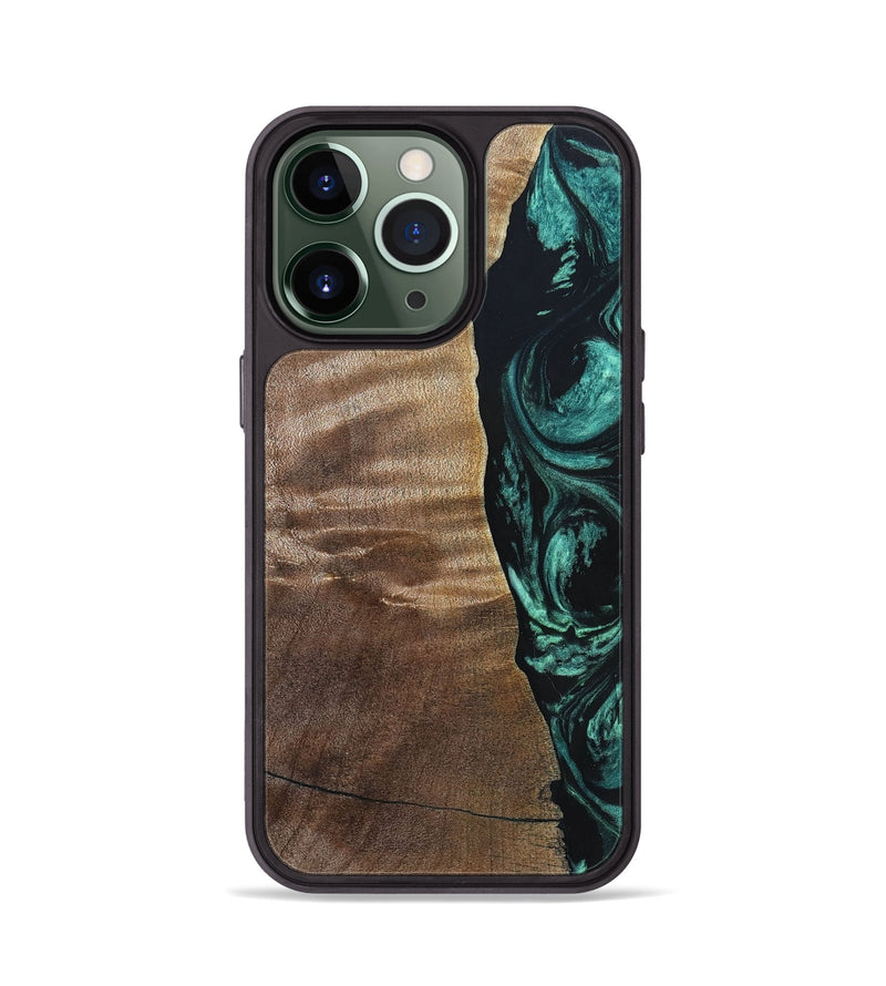 iPhone 13 Pro Wood+Resin Phone Case - Cory (Green, 691626)