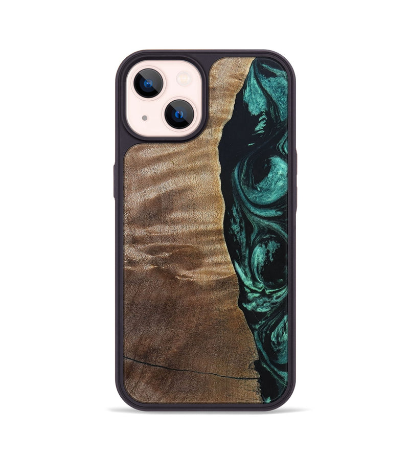 iPhone 14 Wood+Resin Phone Case - Cory (Green, 691626)