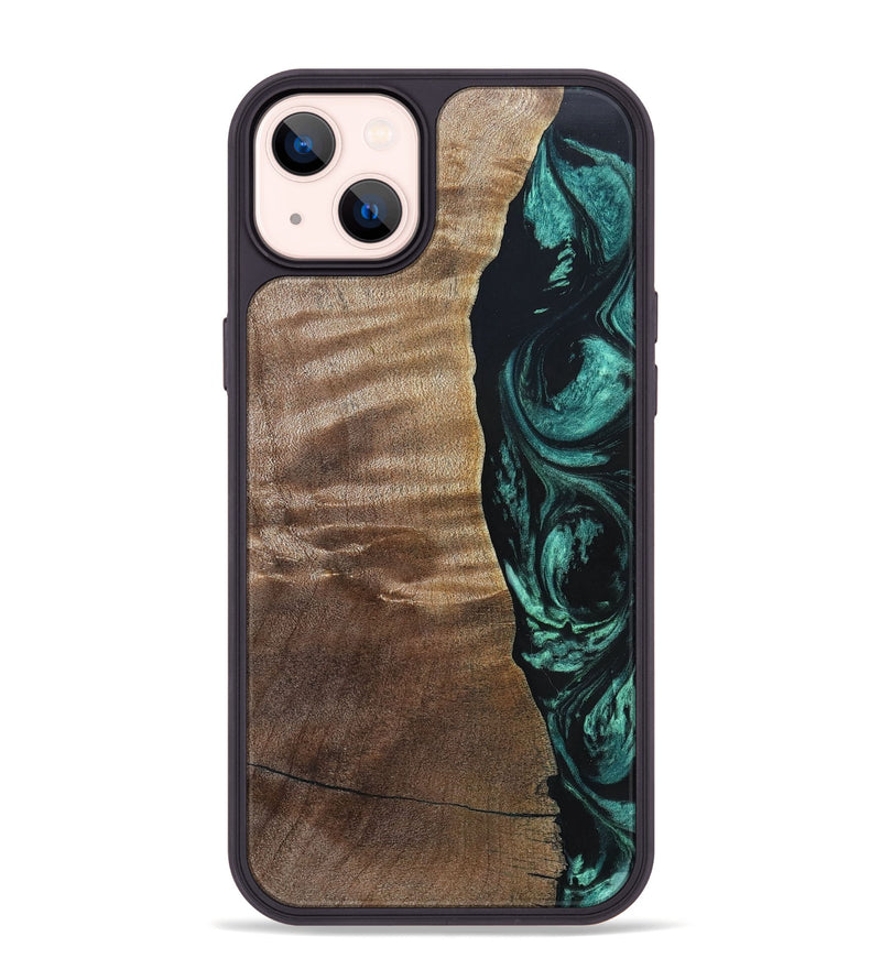 iPhone 14 Plus Wood+Resin Phone Case - Cory (Green, 691626)
