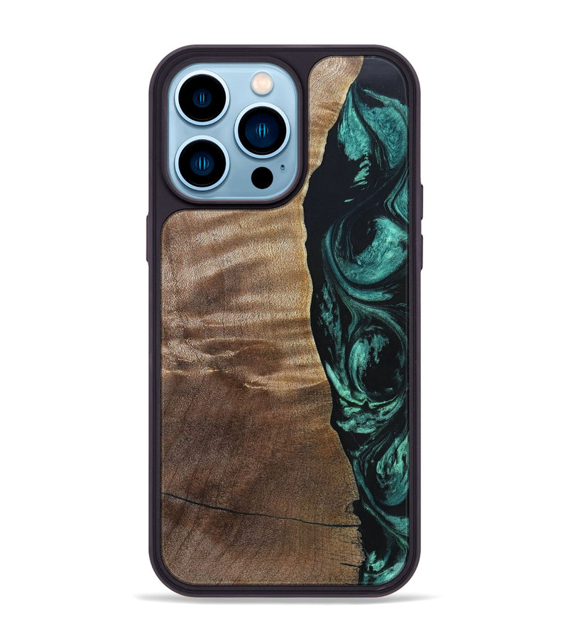 iPhone 14 Pro Max Wood+Resin Phone Case - Cory (Green, 691626)