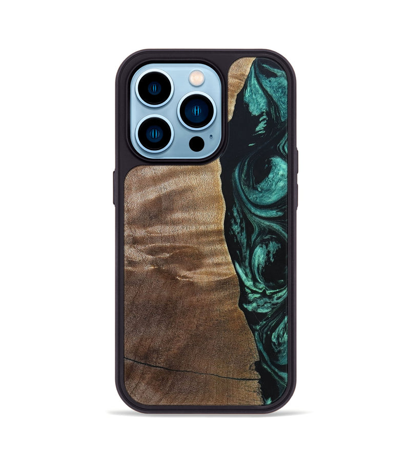 iPhone 14 Pro Wood+Resin Phone Case - Cory (Green, 691626)