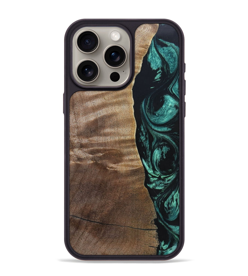 iPhone 15 Pro Max Wood+Resin Phone Case - Cory (Green, 691626)