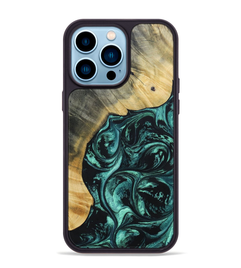 iPhone 14 Pro Max Wood+Resin Phone Case - Kadence (Green, 691632)