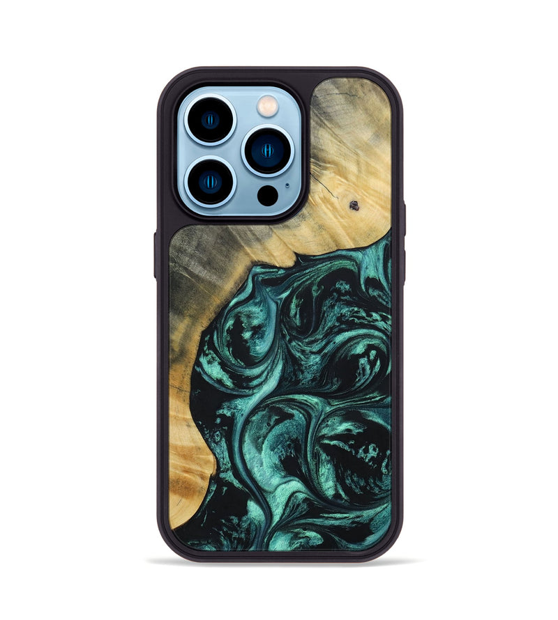iPhone 14 Pro Wood+Resin Phone Case - Kadence (Green, 691632)