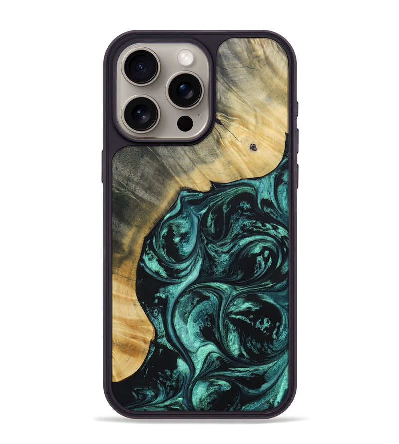 iPhone 15 Pro Max Wood+Resin Phone Case - Kadence (Green, 691632)