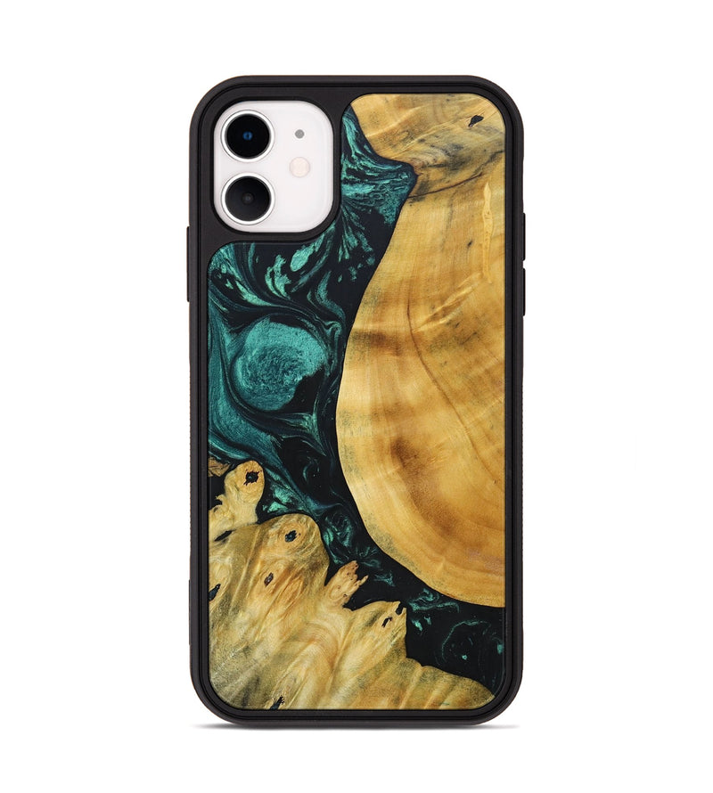 iPhone 11 Wood+Resin Phone Case - Myrna (Green, 691634)