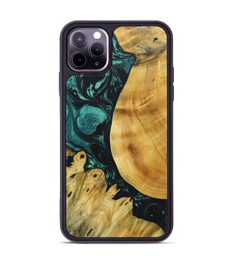iPhone 11 Pro Max Wood+Resin Phone Case - Myrna (Green, 691634)