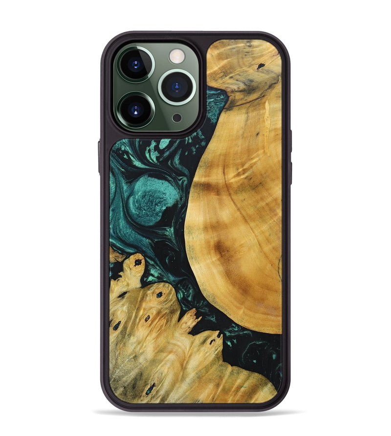iPhone 13 Pro Max Wood+Resin Phone Case - Myrna (Green, 691634)
