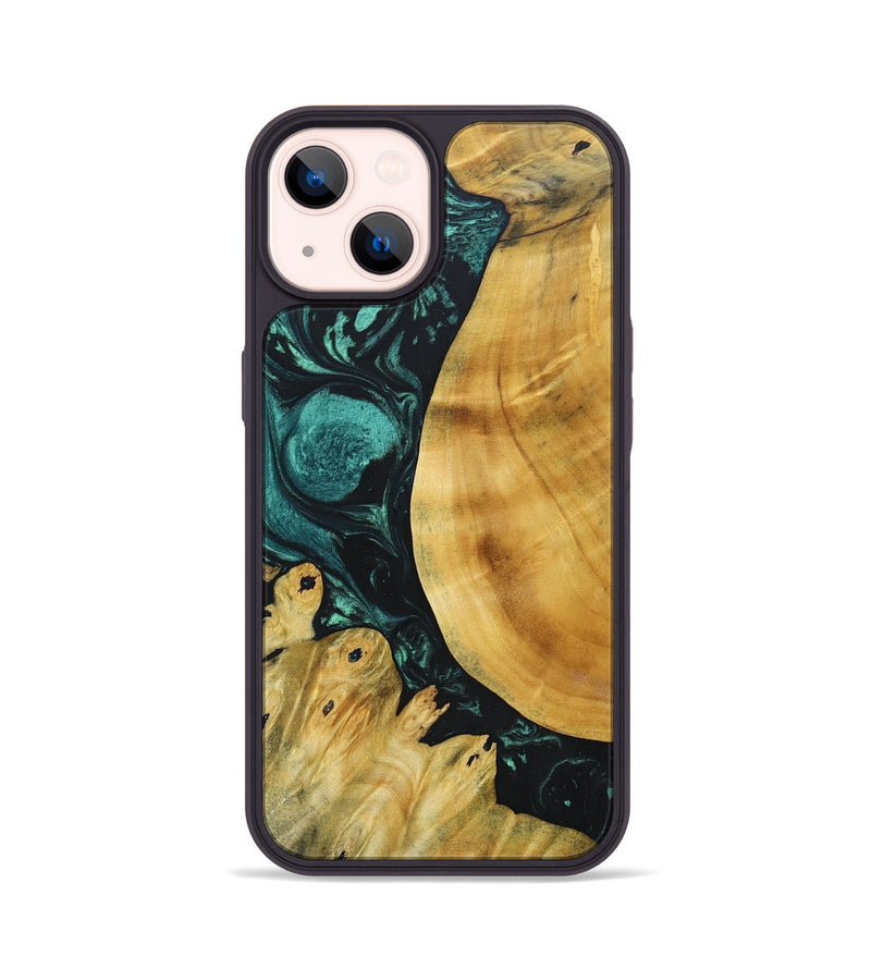 iPhone 14 Wood+Resin Phone Case - Myrna (Green, 691634)