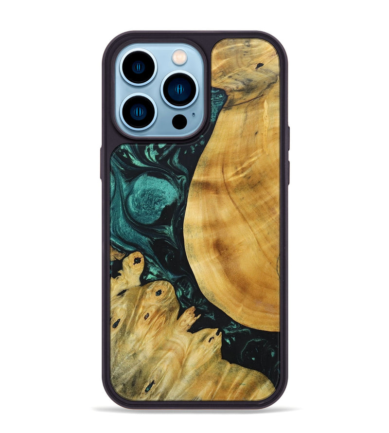 iPhone 14 Pro Max Wood+Resin Phone Case - Myrna (Green, 691634)