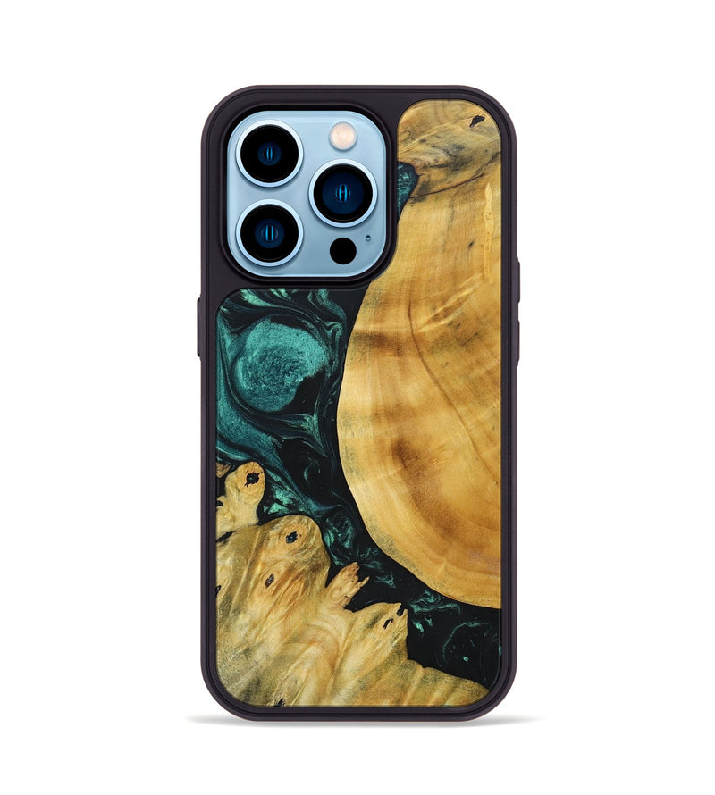 iPhone 14 Pro Wood+Resin Phone Case - Myrna (Green, 691634)