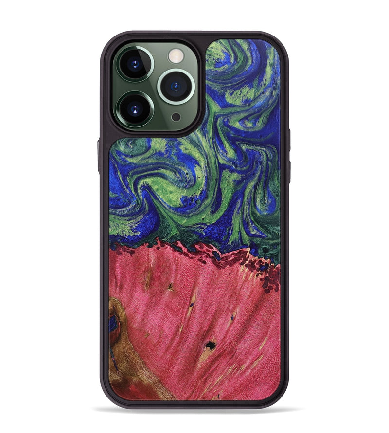 iPhone 13 Pro Max Wood+Resin Phone Case - Jonathan (Green, 691638)