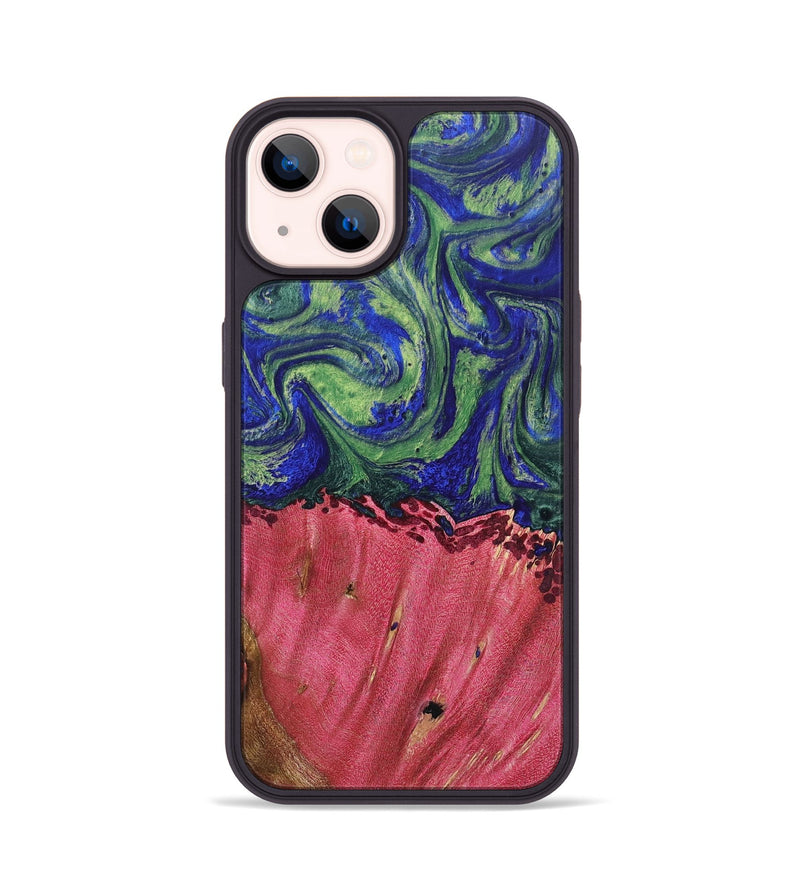 iPhone 14 Wood+Resin Phone Case - Jonathan (Green, 691638)