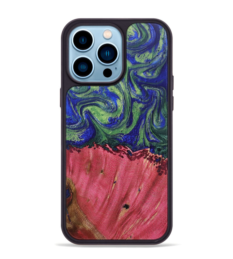 iPhone 14 Pro Max Wood+Resin Phone Case - Jonathan (Green, 691638)