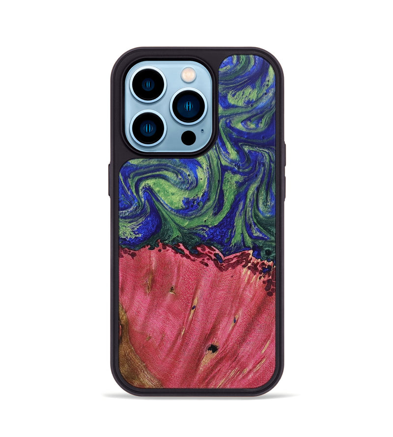 iPhone 14 Pro Wood+Resin Phone Case - Jonathan (Green, 691638)