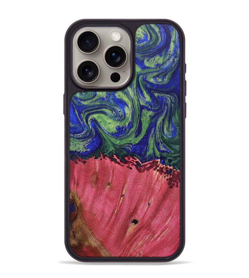 iPhone 15 Pro Max Wood+Resin Phone Case - Jonathan (Green, 691638)