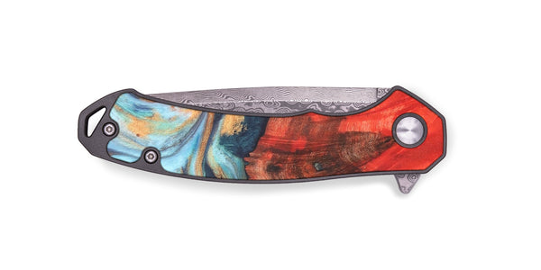 EDC Wood+Resin Pocket Knife - Lacy (Teal & Gold, 691762)
