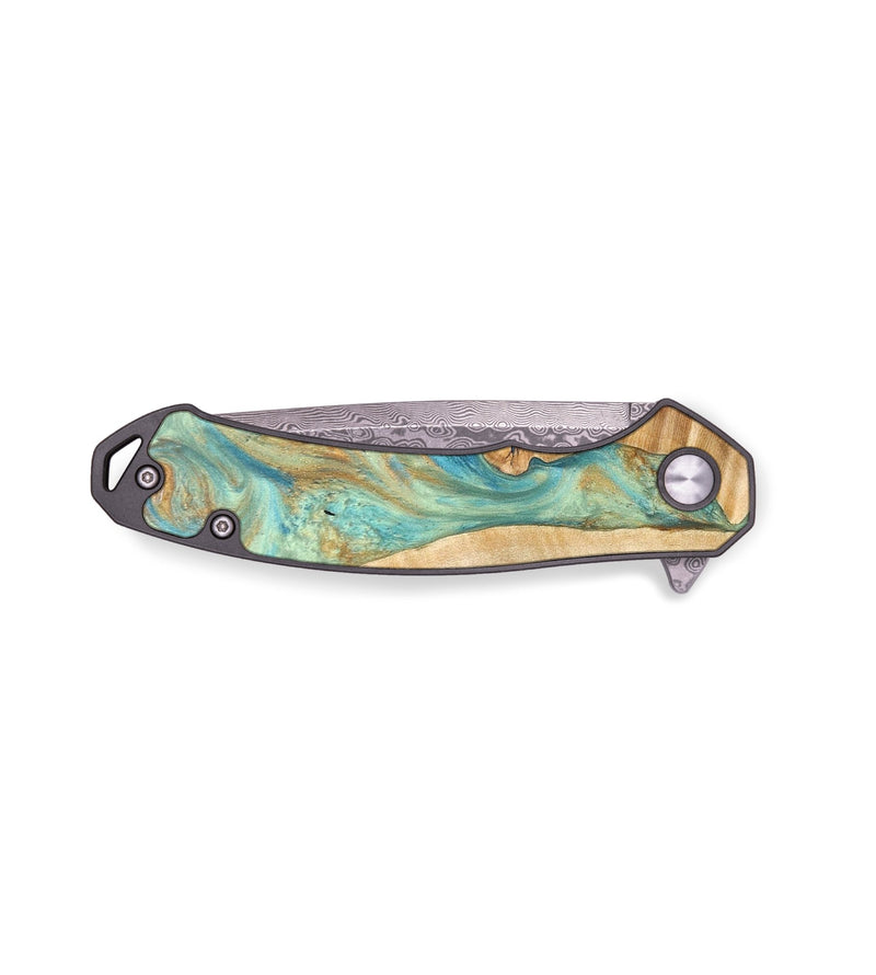 EDC Wood+Resin Pocket Knife - Wilfred (Teal & Gold, 691766)