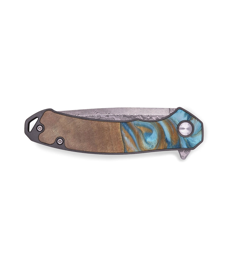 EDC Wood+Resin Pocket Knife - Luke (Teal & Gold, 691773)
