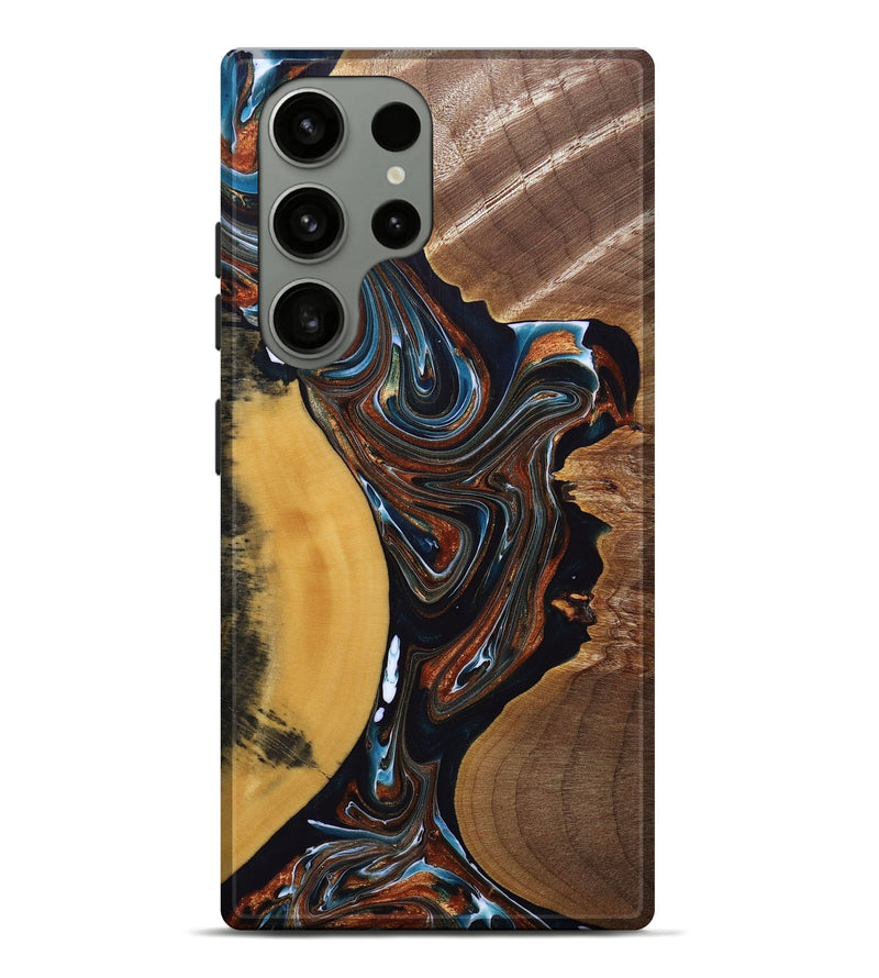 Galaxy S23 Ultra Wood+Resin Live Edge Phone Case - Mackenzie (Teal & Gold, 691898)