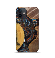 iPhone 12 mini Wood+Resin Live Edge Phone Case - Mackenzie (Teal & Gold, 691898)