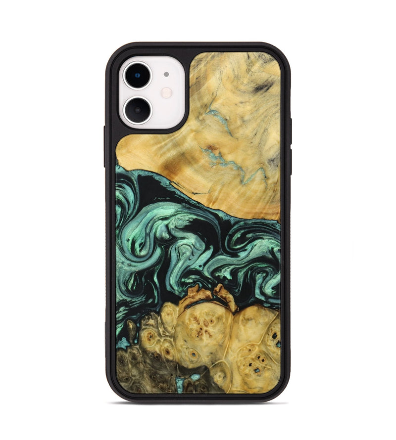 iPhone 11 Wood+Resin Phone Case - Amara (Green, 691907)