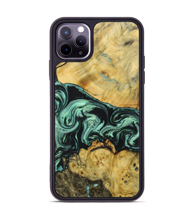 iPhone 11 Pro Max Wood+Resin Phone Case - Amara (Green, 691907)