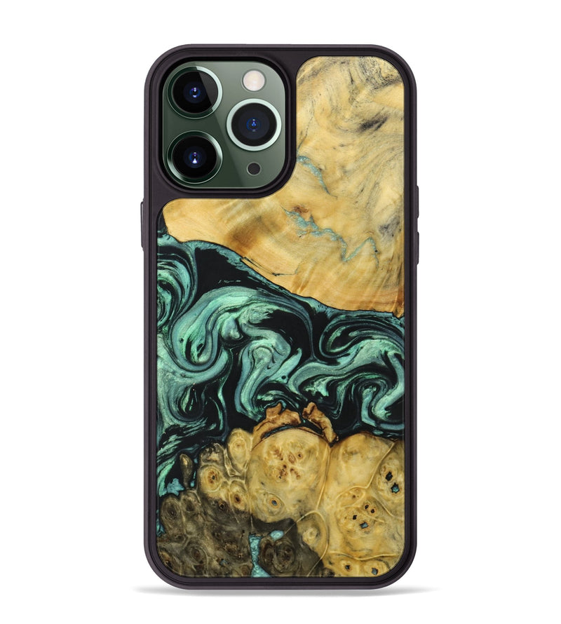 iPhone 13 Pro Max Wood+Resin Phone Case - Amara (Green, 691907)
