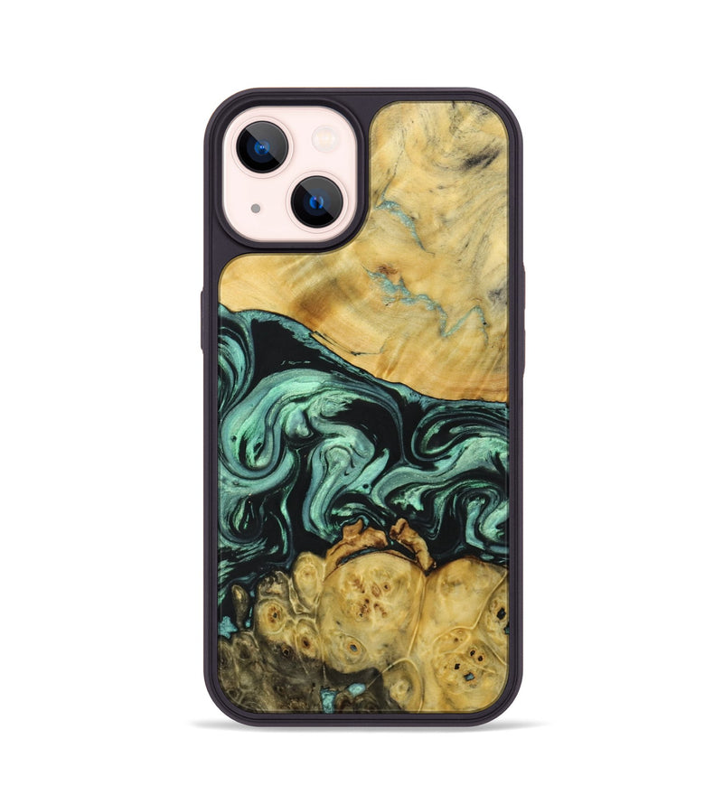 iPhone 14 Wood+Resin Phone Case - Amara (Green, 691907)
