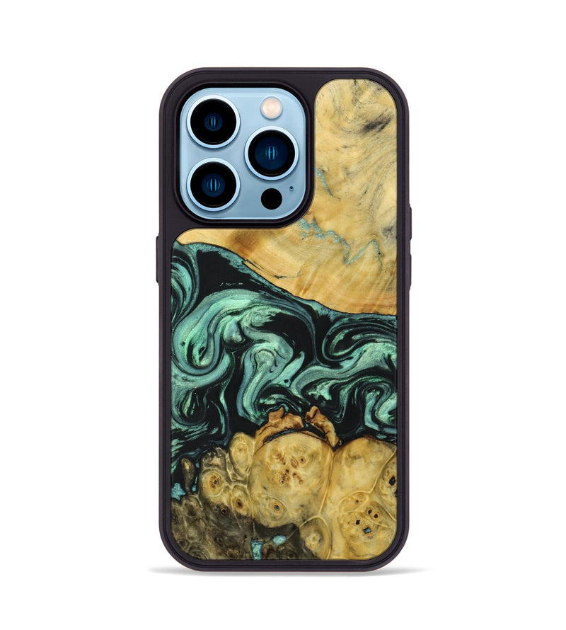 iPhone 14 Pro Wood+Resin Phone Case - Amara (Green, 691907)