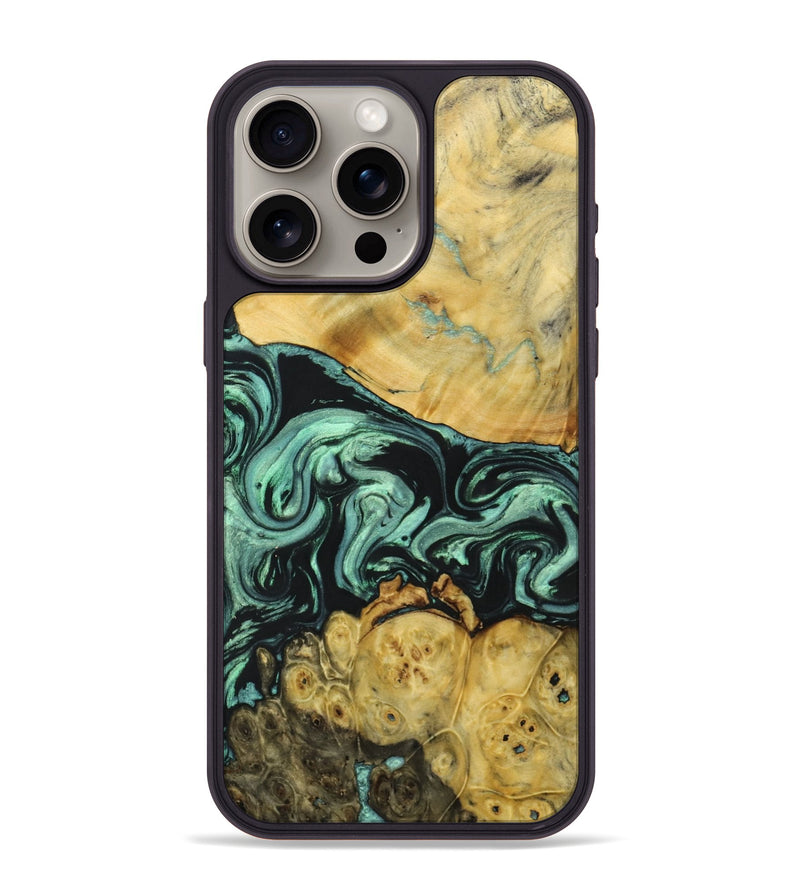 iPhone 15 Pro Max Wood+Resin Phone Case - Amara (Green, 691907)