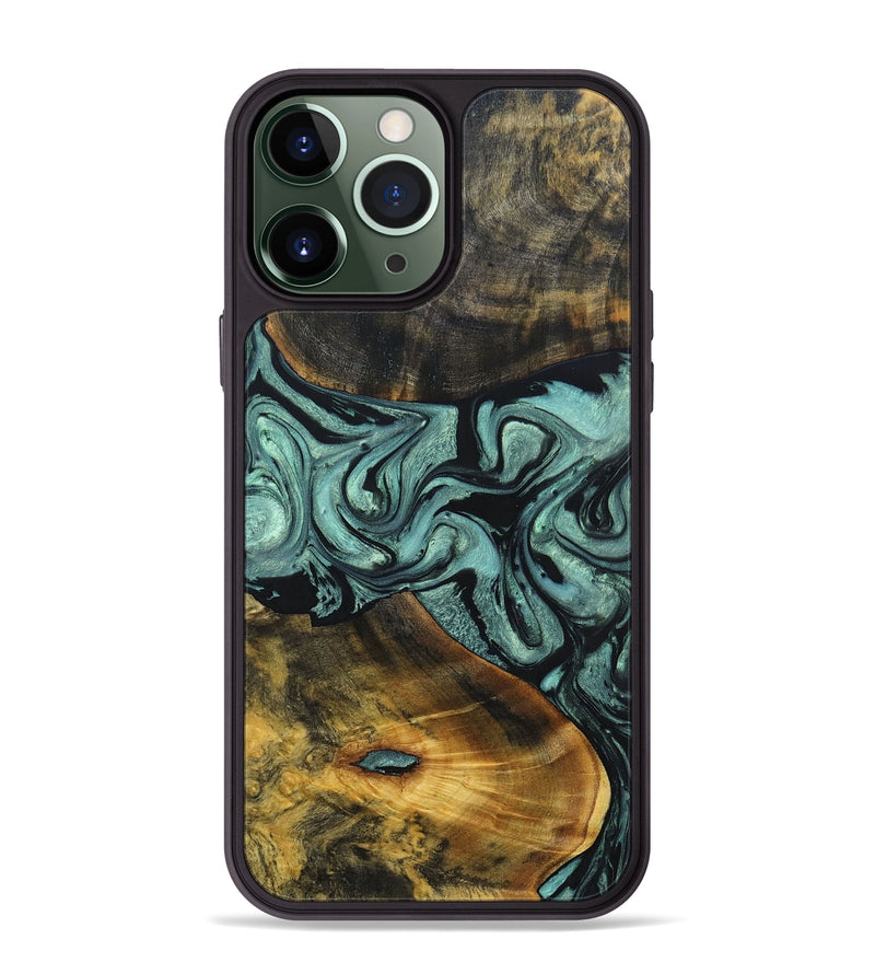 iPhone 13 Pro Max Wood+Resin Phone Case - Carlton (Green, 691920)