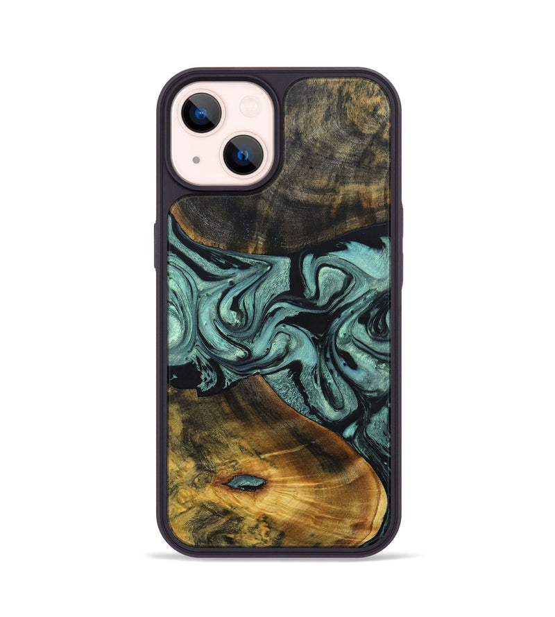 iPhone 14 Wood+Resin Phone Case - Carlton (Green, 691920)