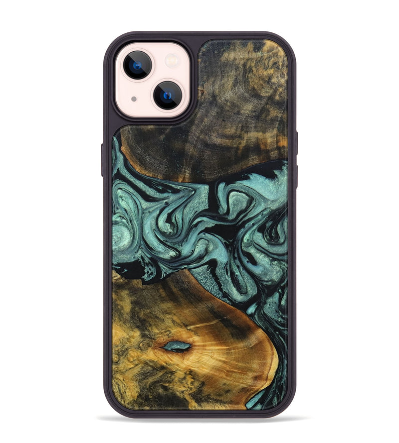 iPhone 14 Plus Wood+Resin Phone Case - Carlton (Green, 691920)