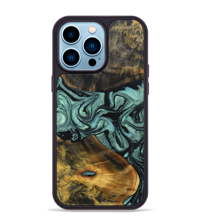 iPhone 14 Pro Max Wood+Resin Phone Case - Carlton (Green, 691920)