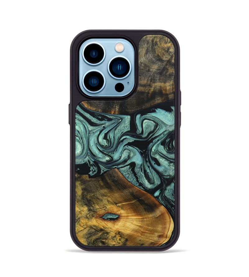 iPhone 14 Pro Wood+Resin Phone Case - Carlton (Green, 691920)