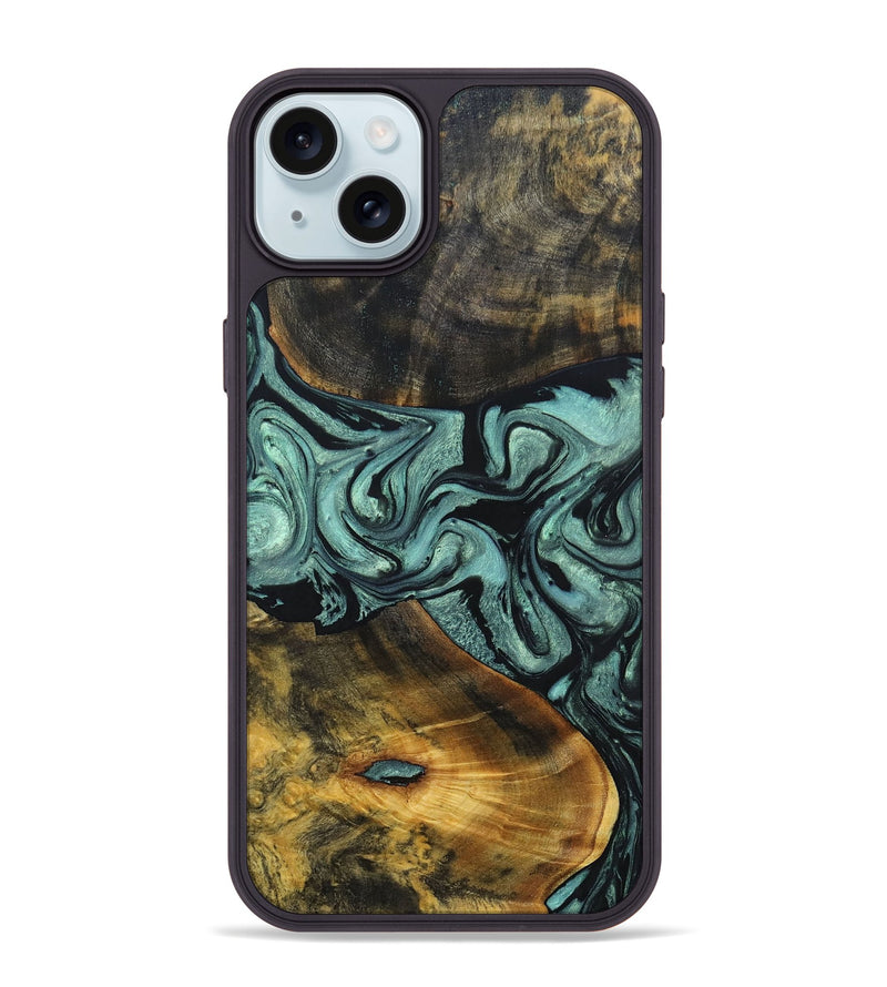 iPhone 15 Plus Wood+Resin Phone Case - Carlton (Green, 691920)