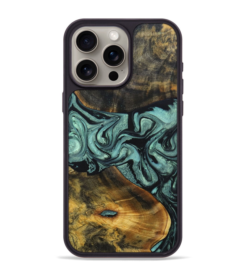 iPhone 15 Pro Max Wood+Resin Phone Case - Carlton (Green, 691920)