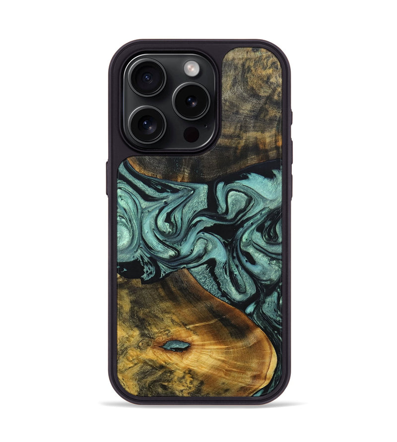 iPhone 15 Pro Wood+Resin Phone Case - Carlton (Green, 691920)