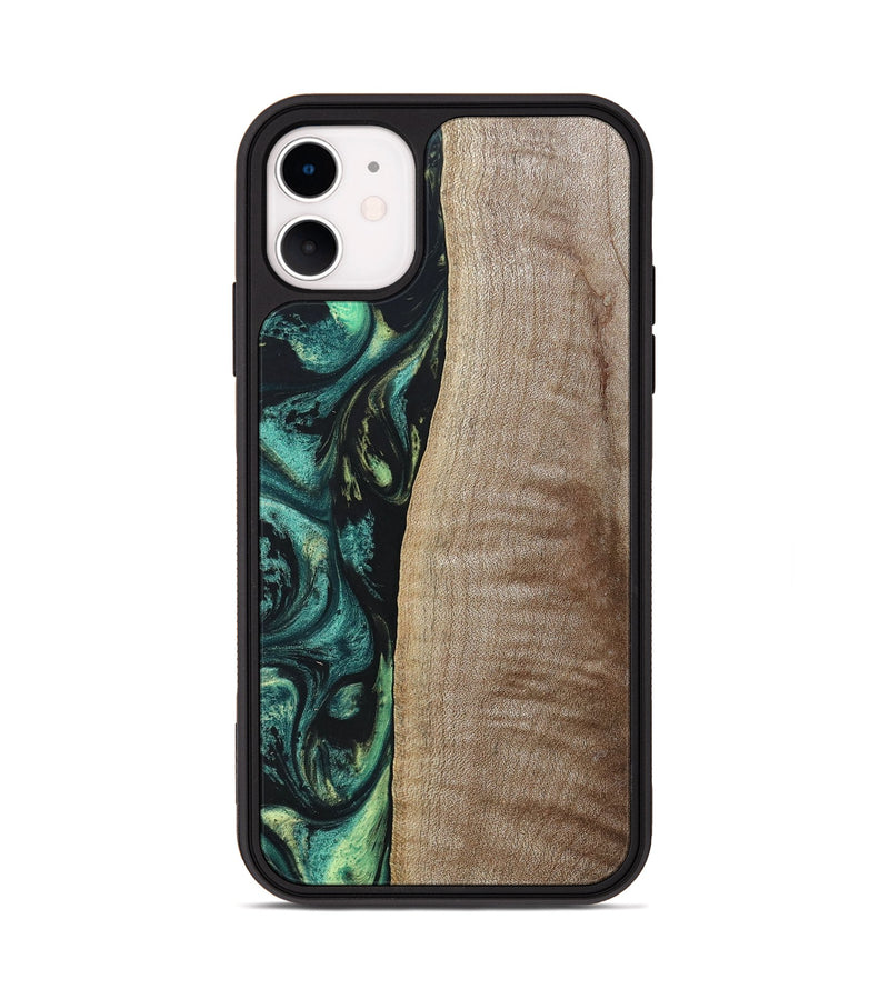 iPhone 11 Wood+Resin Phone Case - Tina (Green, 691928)