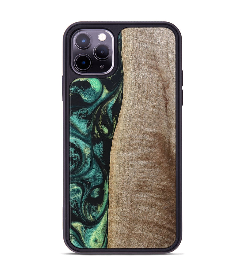 iPhone 11 Pro Max Wood+Resin Phone Case - Tina (Green, 691928)