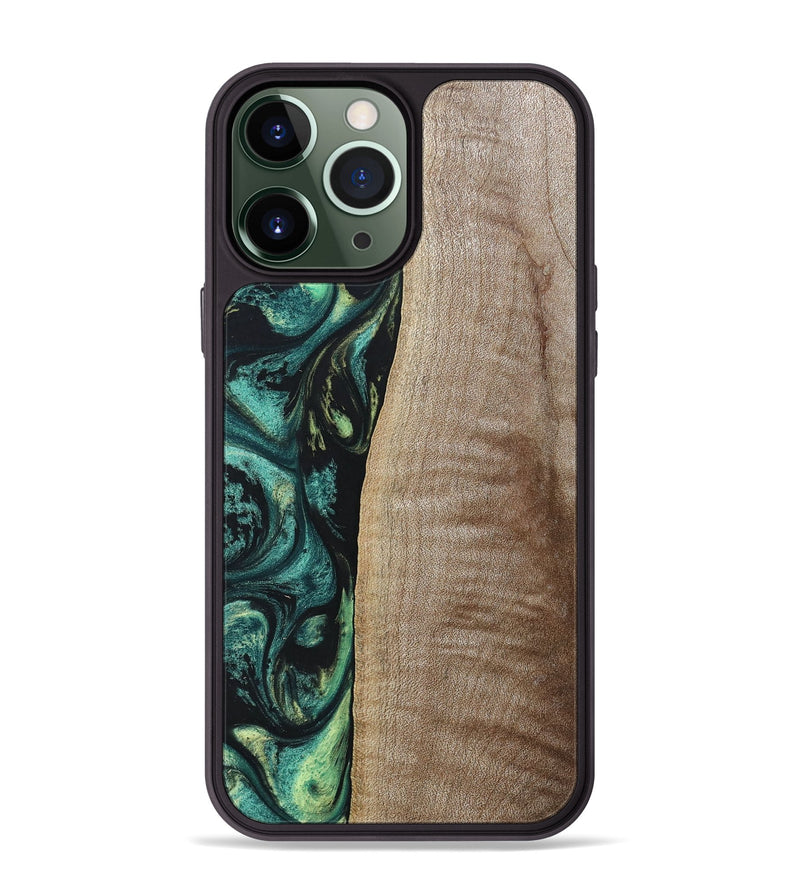 iPhone 13 Pro Max Wood+Resin Phone Case - Tina (Green, 691928)