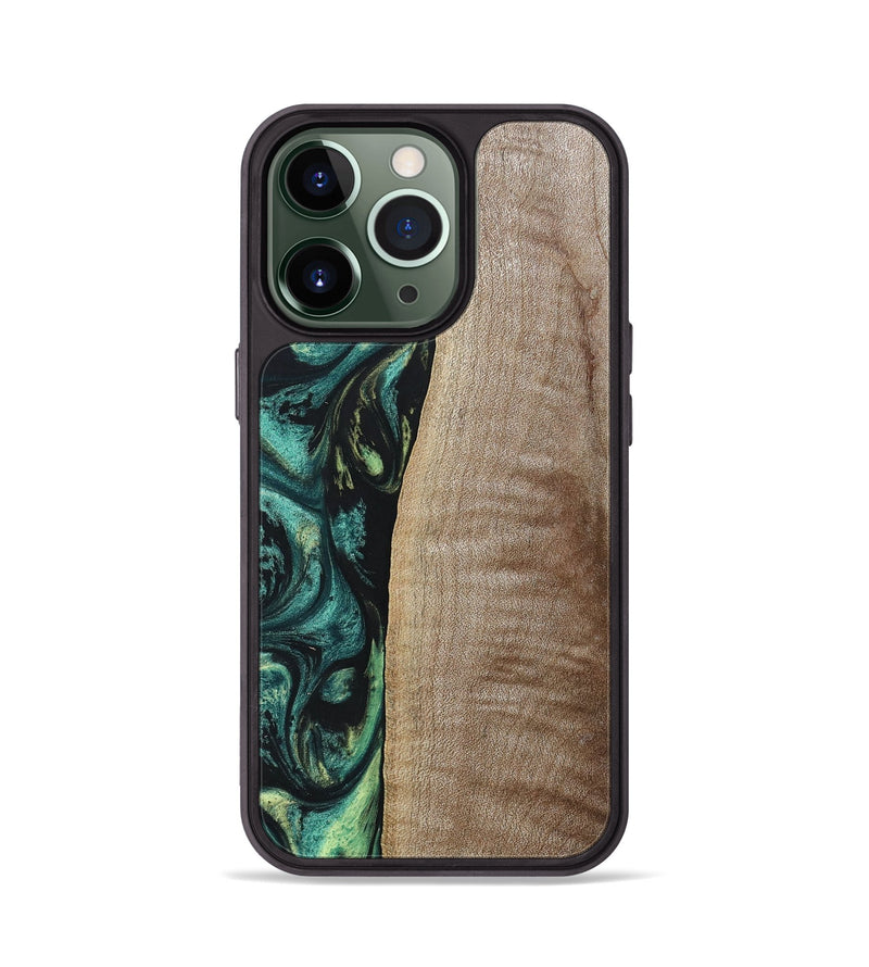 iPhone 13 Pro Wood+Resin Phone Case - Tina (Green, 691928)