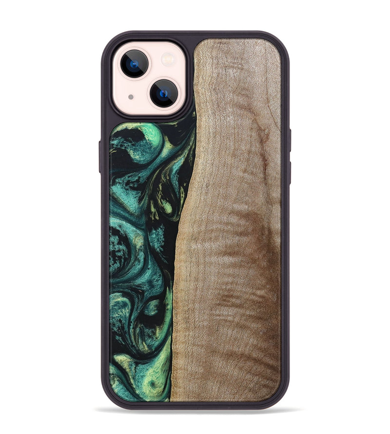 iPhone 14 Plus Wood+Resin Phone Case - Tina (Green, 691928)